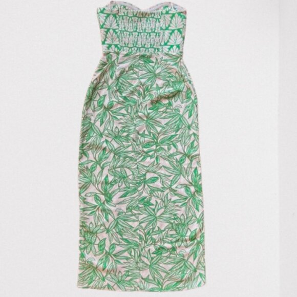 NEW Zara Linen Blend Strapless Midi Dress with Tropical Print, Size S - Picture 13 of 16